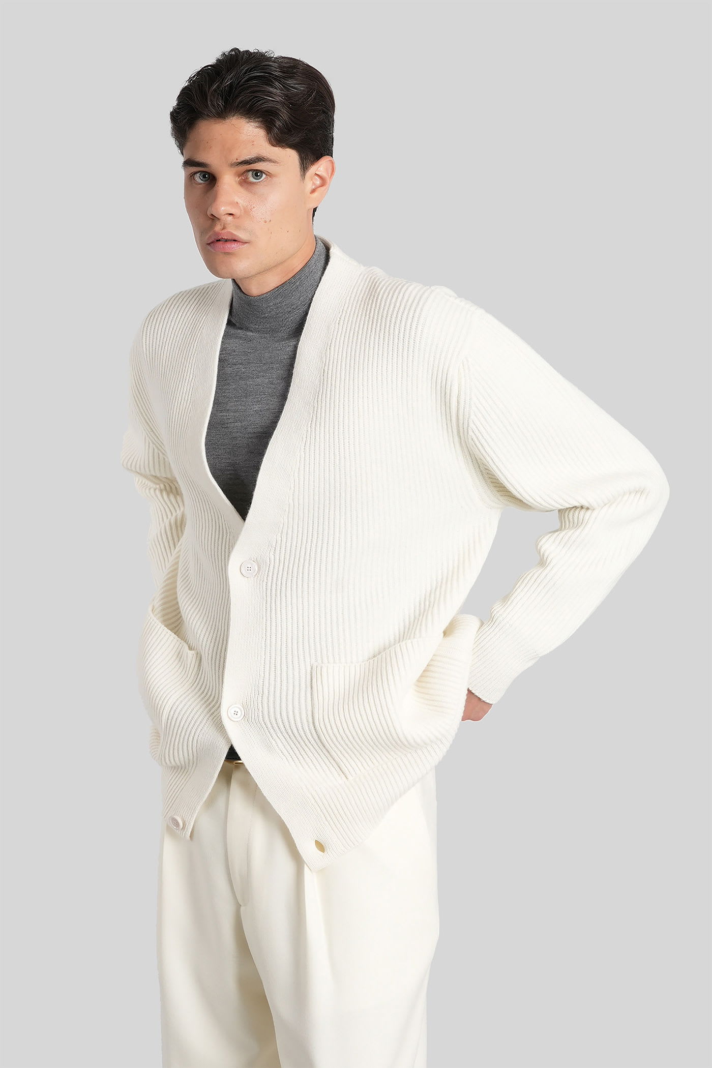 Lardini Cardigan In Beige Wool In White