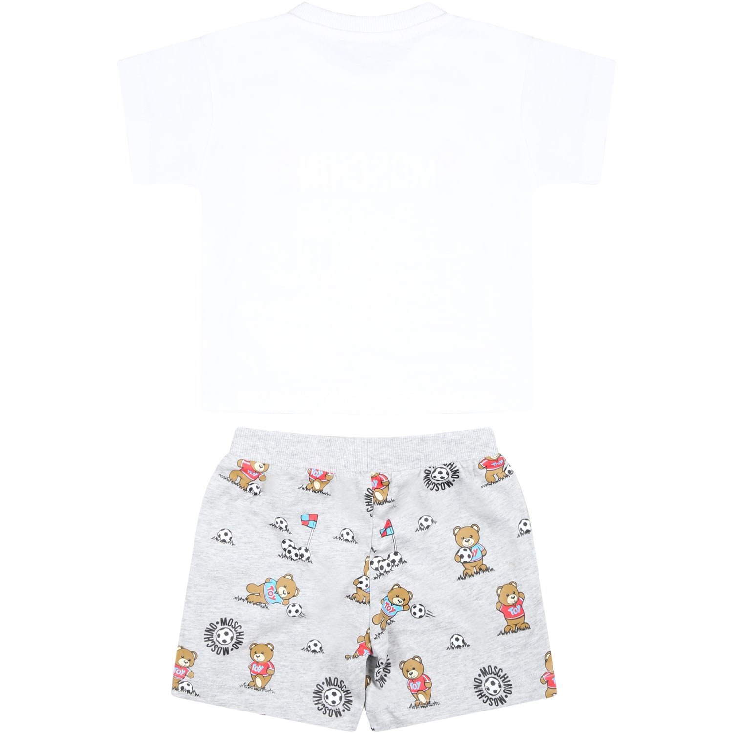 Moschino Multicolor Set For Baby Boy With Teddy Bear And Logo In White