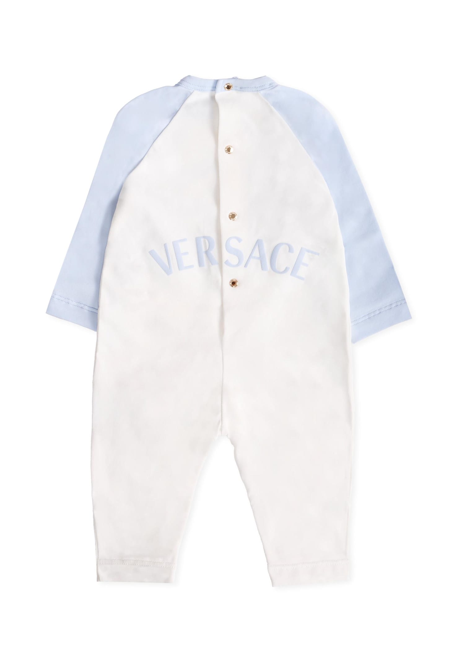 Versace Ivory And Light Blue Set With Medusa Fro Baby Boy In White