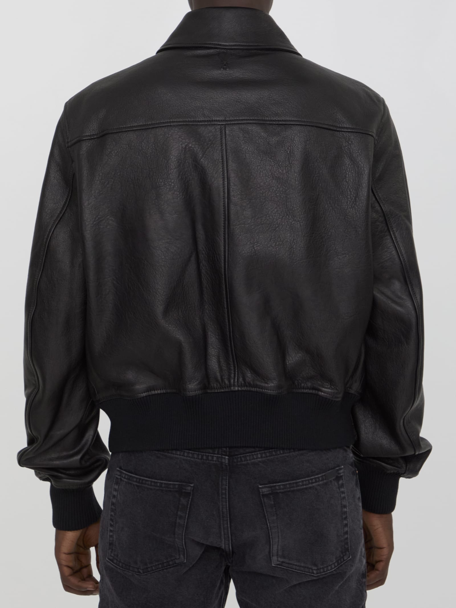 Shop Ami Alexandre Mattiussi Leather Jacket In Black