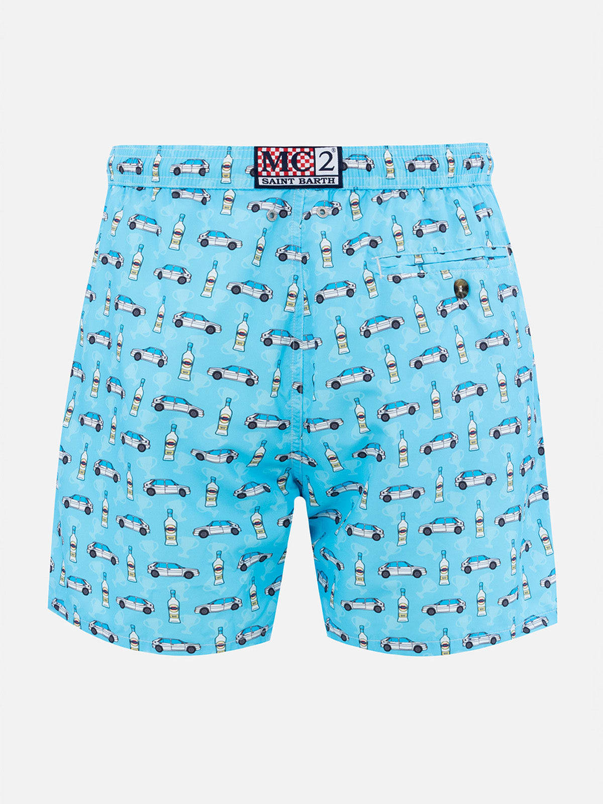 Mc2 Saint Barth Man Lightweight Fabric Swim-shorts Lighting Micro Fantasy With Lancia Delta Print Lancia Special Edi In Sky