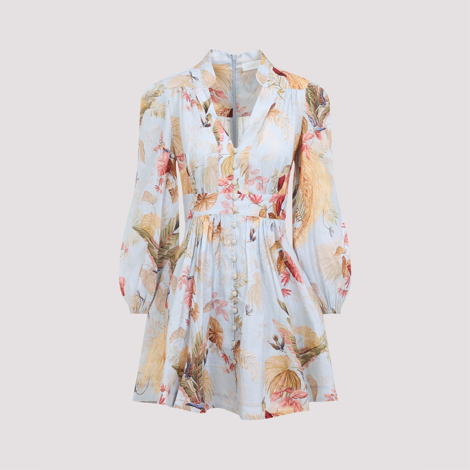 Zimmermann Ascension Plunge Printed Linen Dress In White