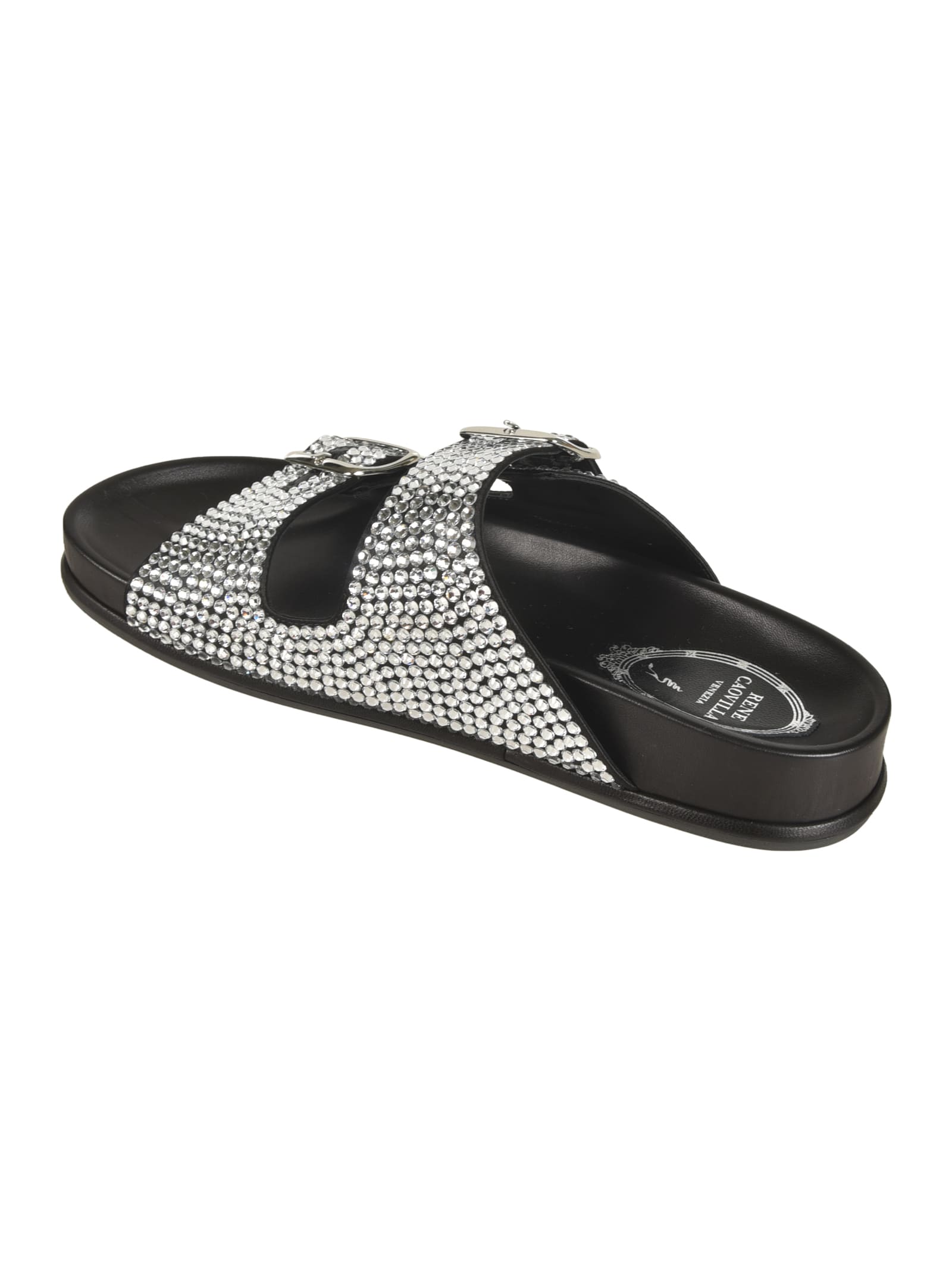 Shop René Caovilla Emma Embellished Sliders In Black