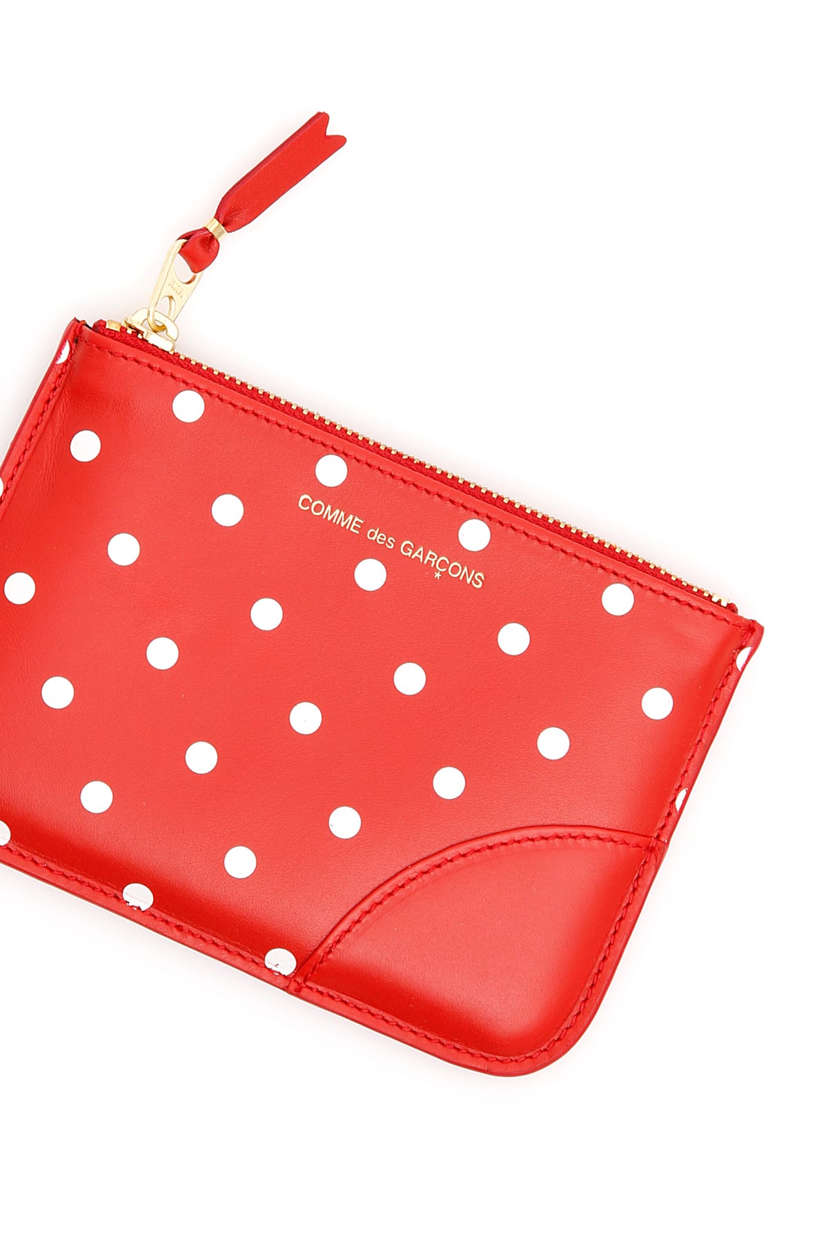 Comme Des Garçons Logo Detail Flat Leather Pouch In Red