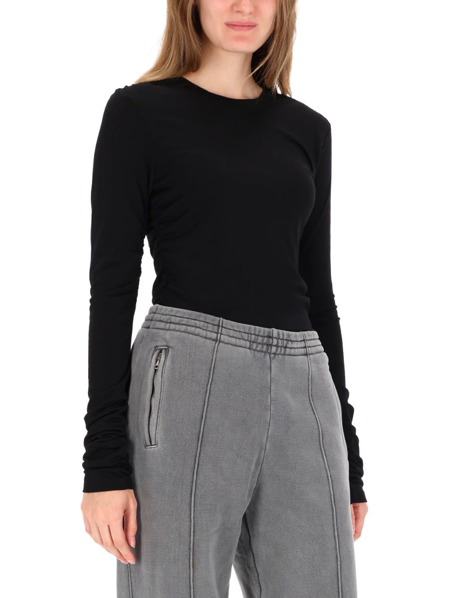 Our Legacy Long-sleeve Fitted Black Sweater With Ruched Detailing In Black