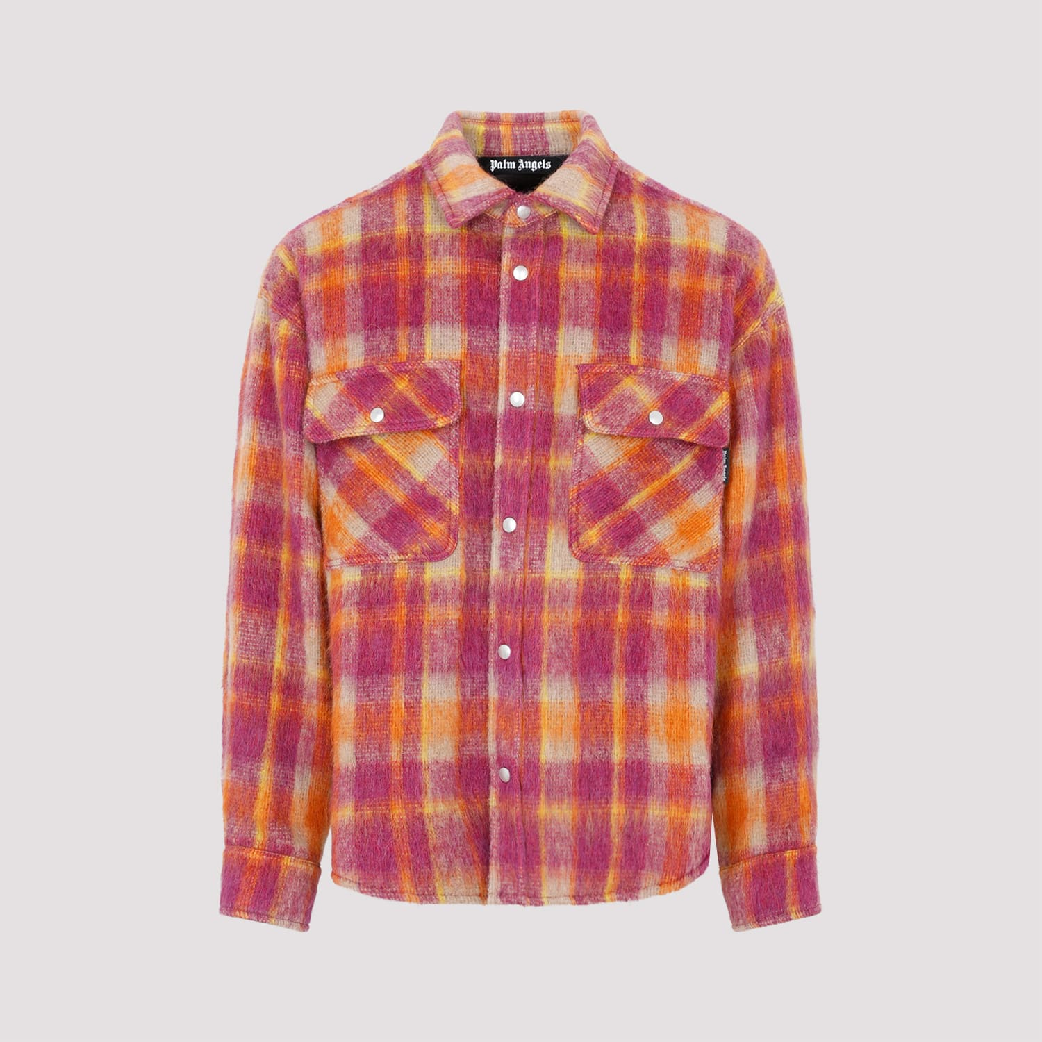 Shop Palm Angels Brushed Wool Check Shirt In Burgundy