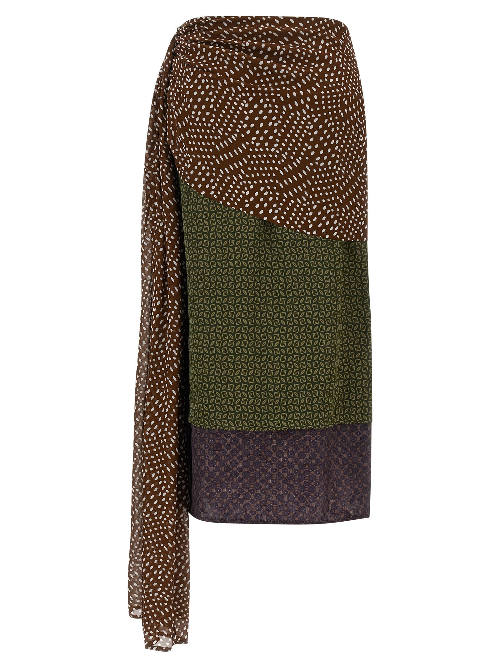 Dries Van Noten Draped Silk-satin Midi Skirt In Green