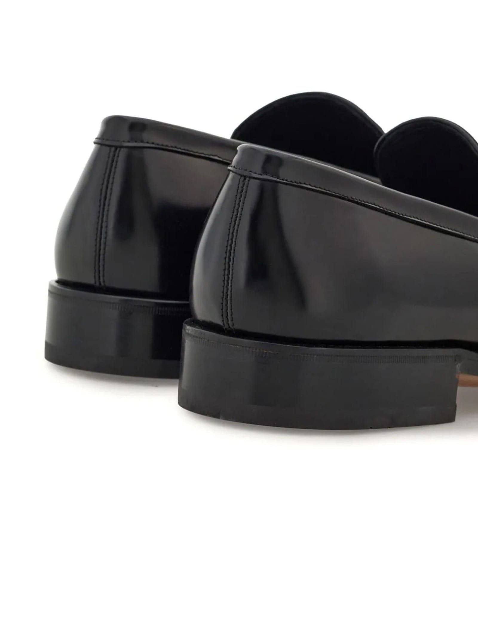 Shop Ferragamo Black Calf Leather Gancini Loafers