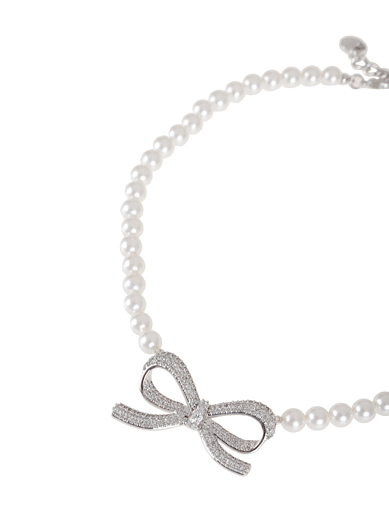 Self-portrait Bow Necklace With Crystal Embellishments In Metallic