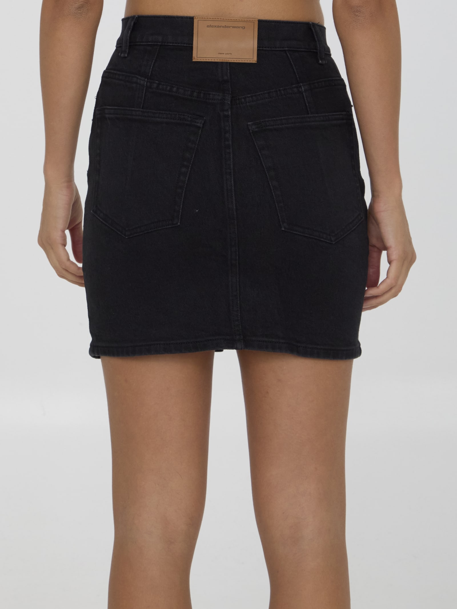 Shop Alexander Wang Denim Mini Skirt In Black