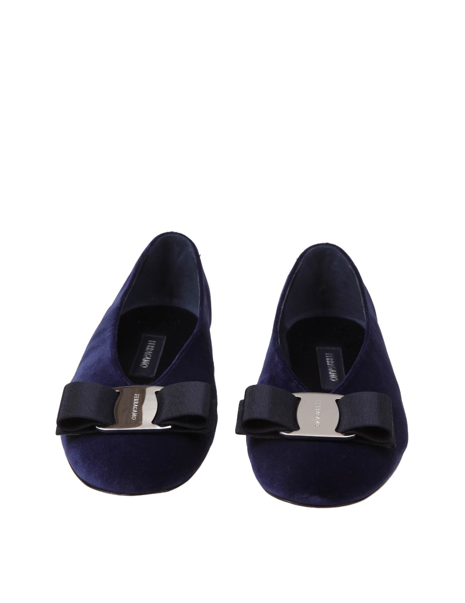 Shop Ferragamo Vanna Ballerina In Blue Velvet