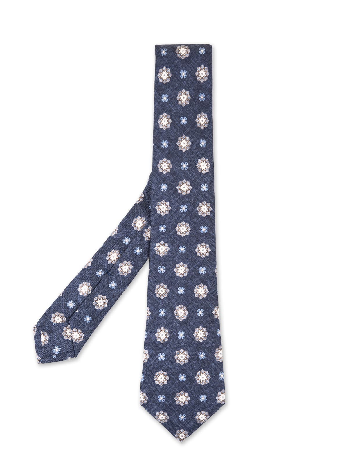 Shop Kiton Navy Blue Tie With Flower Pattern