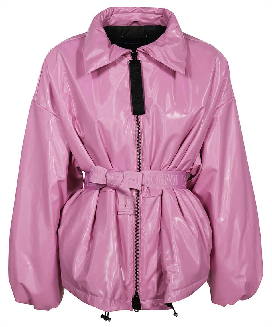 Emporio Armani Belted Full Zip Down Jacket In Pink