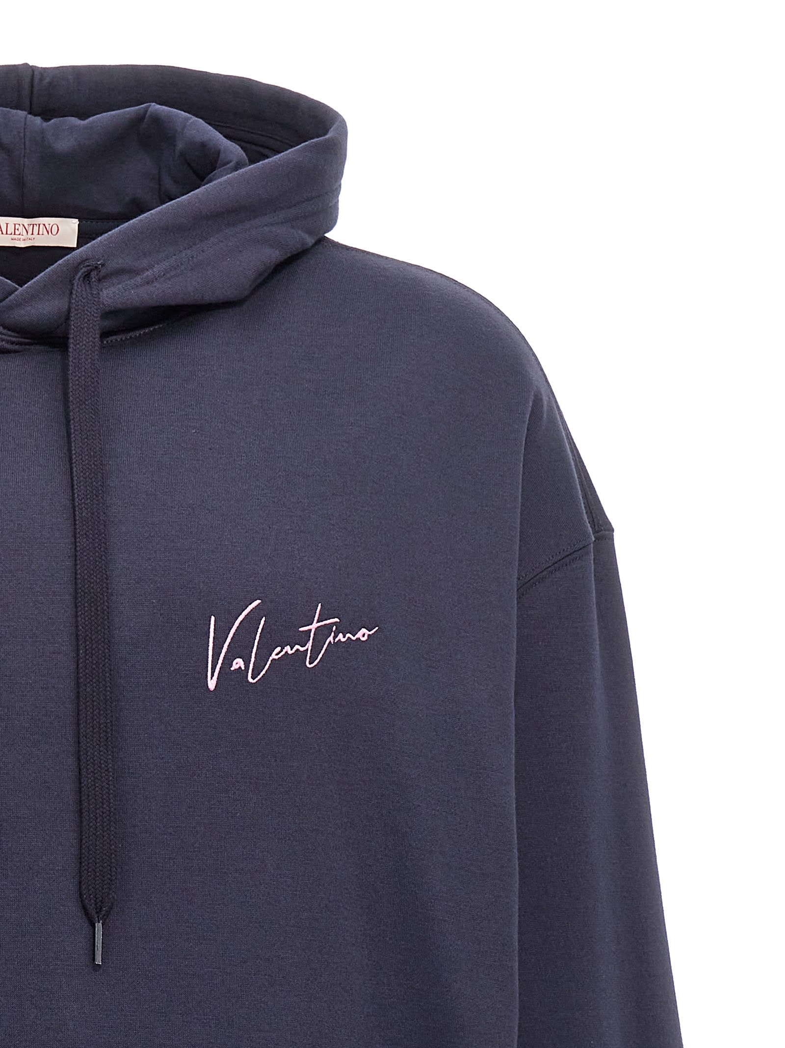 Shop Valentino Logo Embroidery Hoodie In Blue