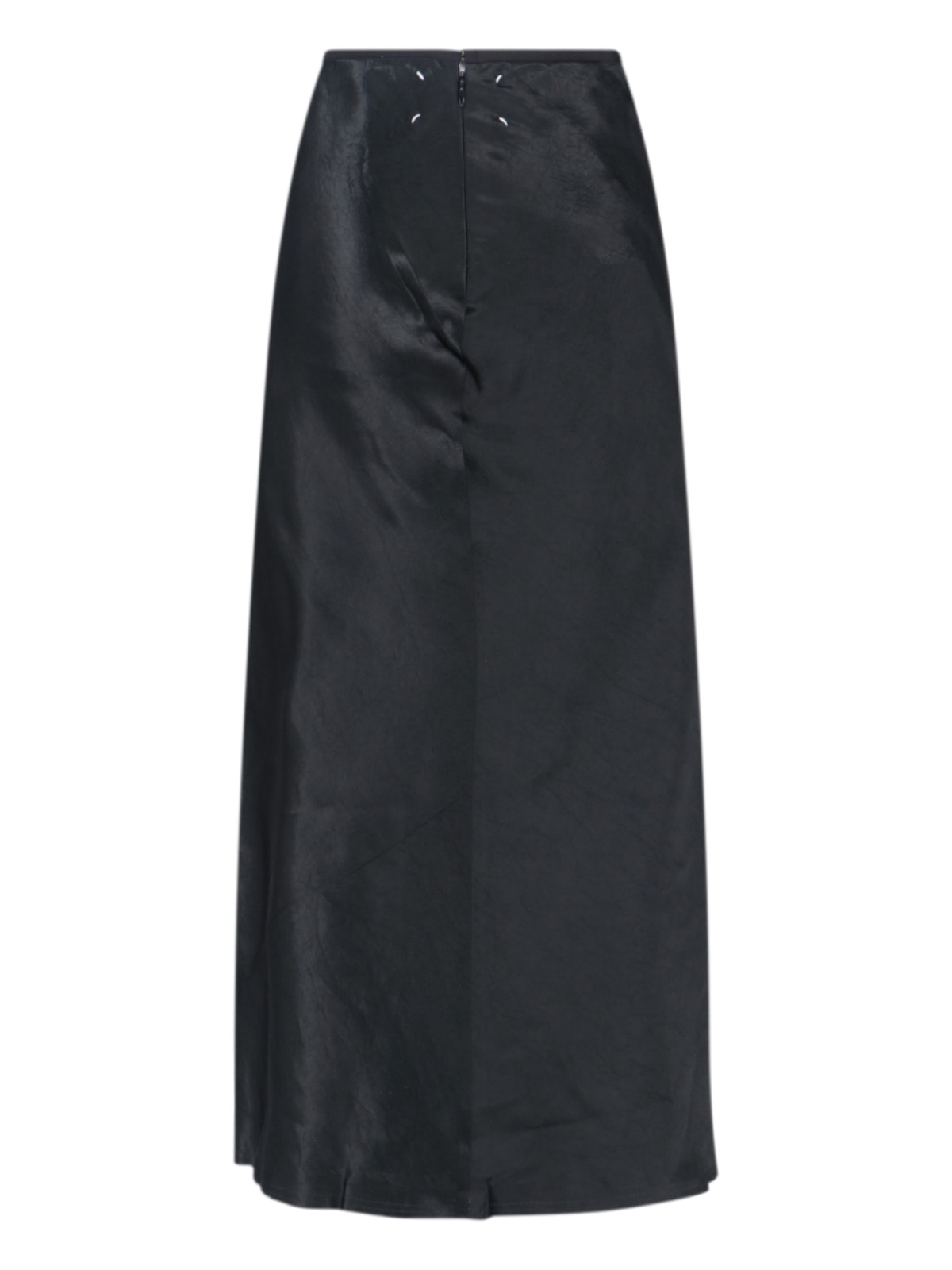 Maison Margiela Midi Satin Skirt With Pleated Hem In Black
