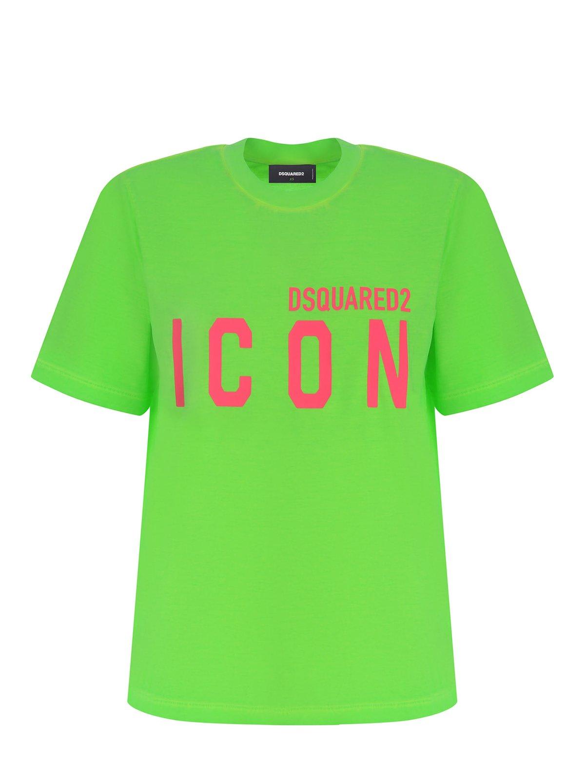 Shop Dsquared2 Logo Printed Crewneck T-shirt In Green Fluo