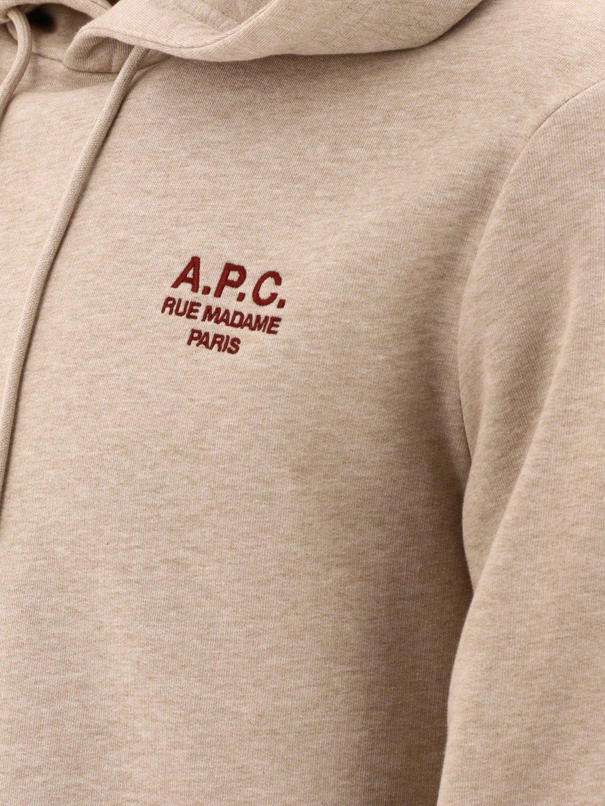 Shop Apc Logo Embroidered Drawstring Hoodie In Beige