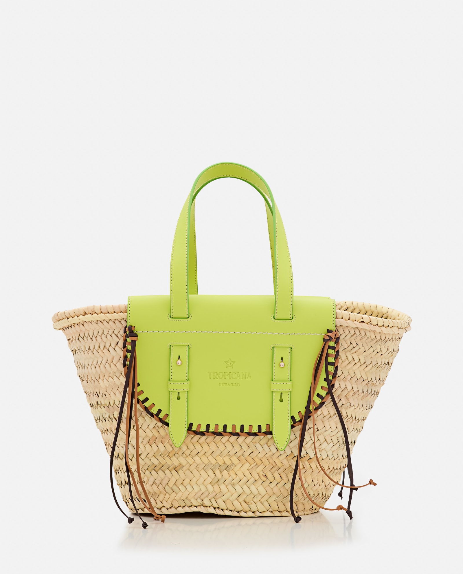 Tropicana Straw And Leather Tote Bag