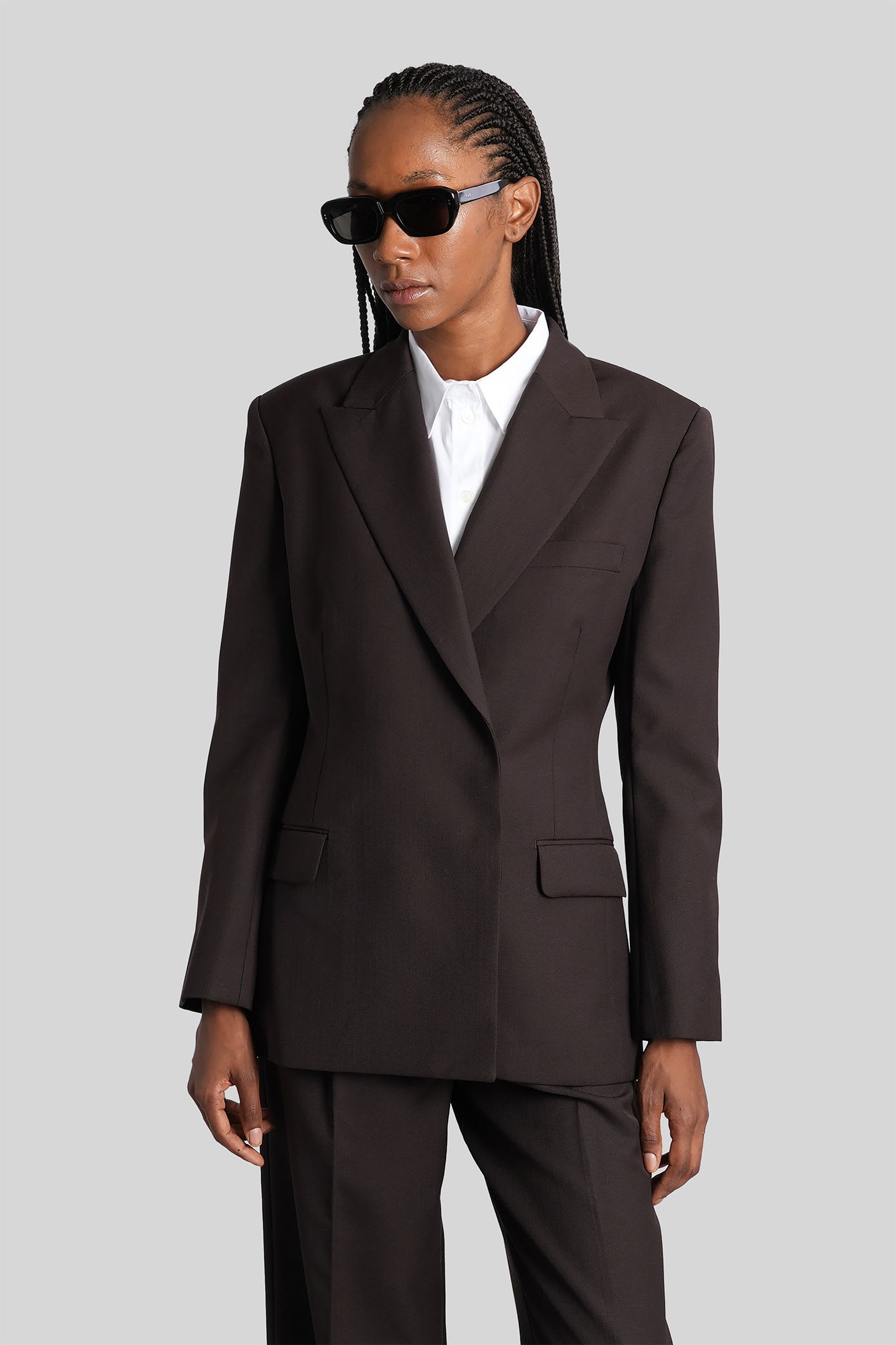 Anine Bing Aretha Blazer In Brown Polyester In Black