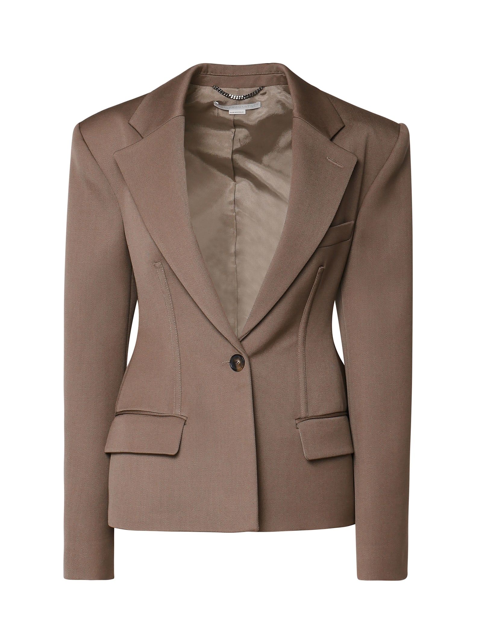 Shop Stella Mccartney Structured Geometric Cut Blazer In Mud