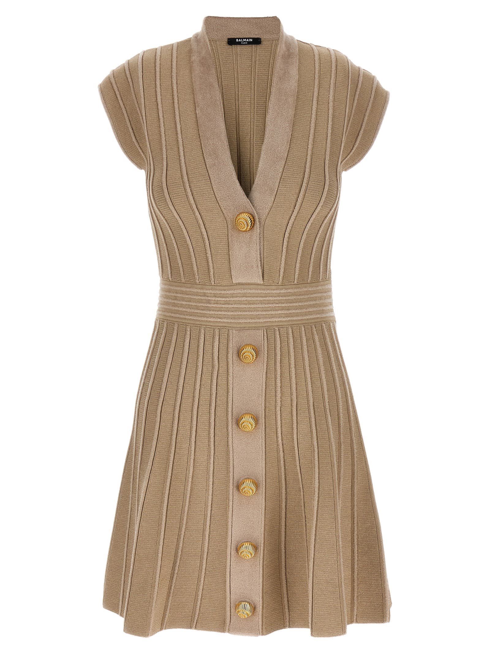 Shop Balmain Chiocciola Button Dress In Beige