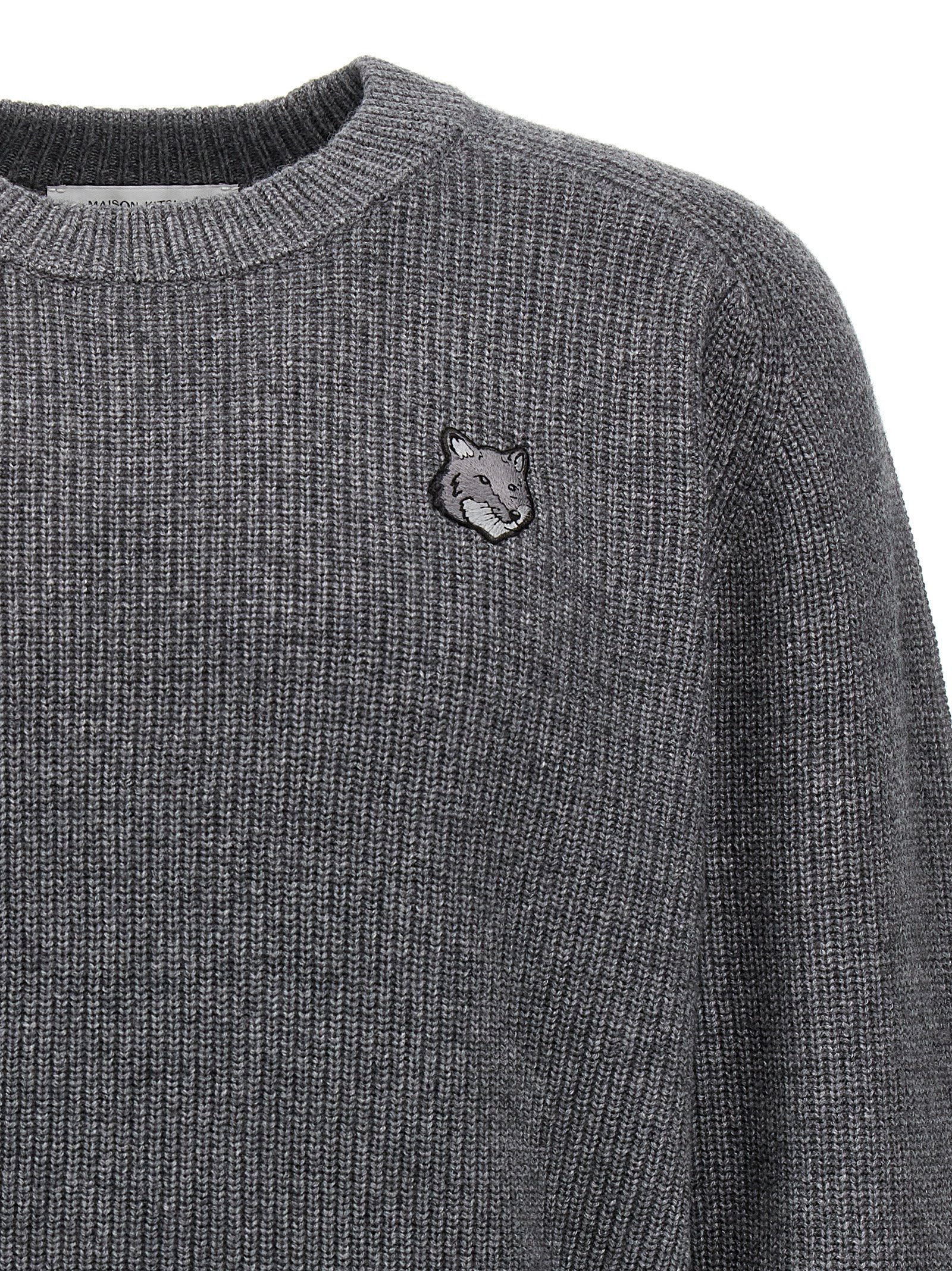 Shop Maison Kitsuné Bold Fox Head Sweater In Gray