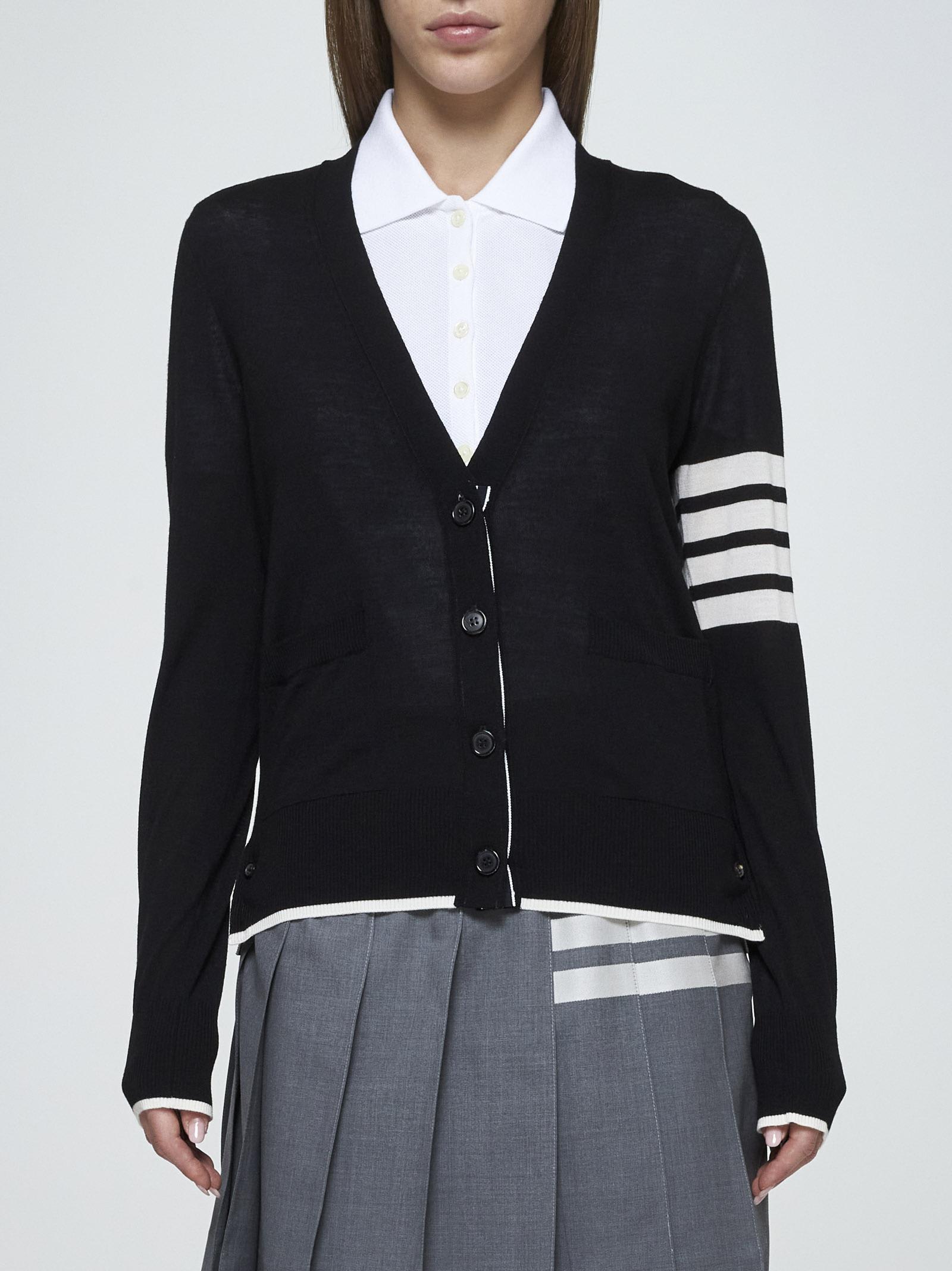 Shop Thom Browne 4-bar Neckline Cardigan In Black