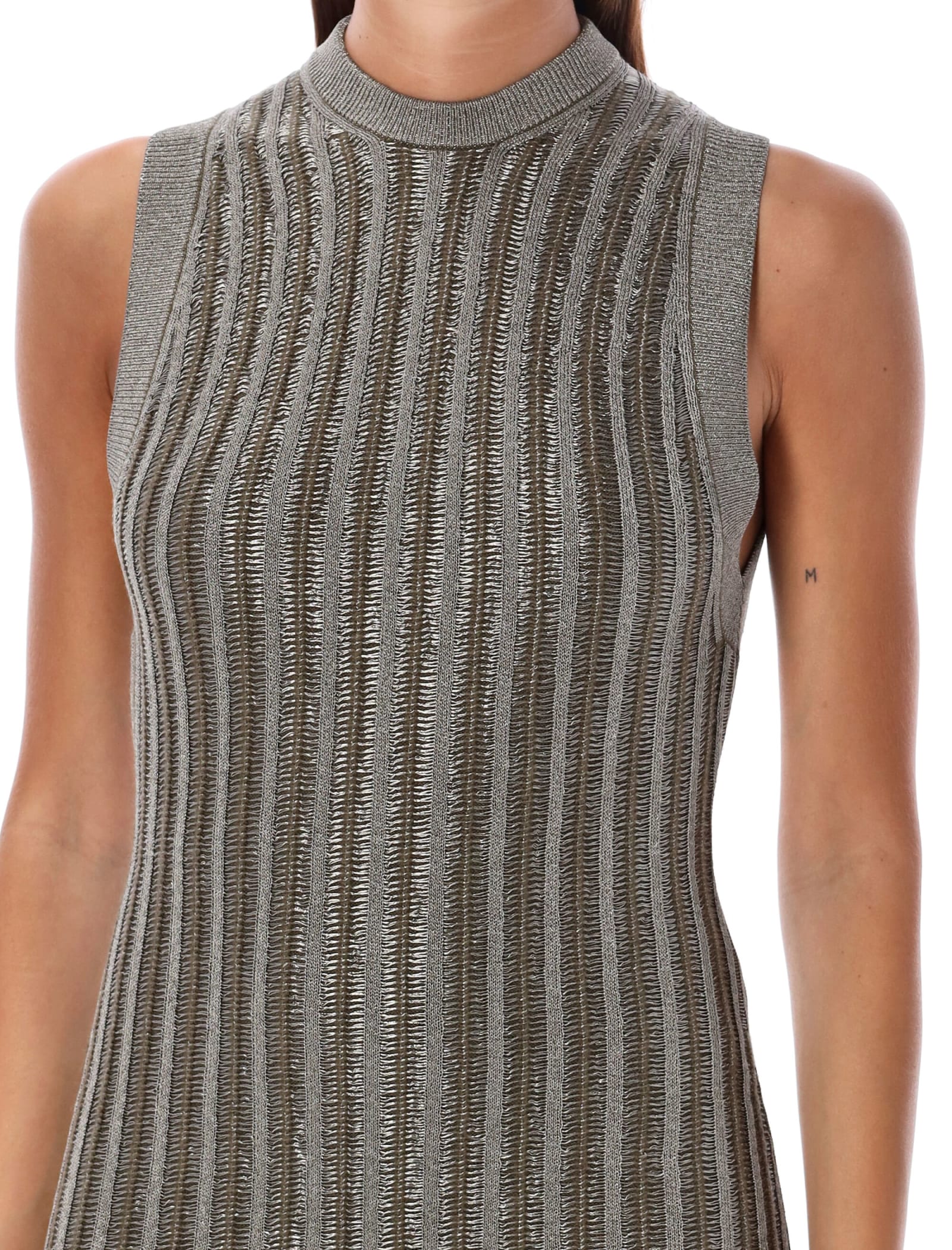 Shop Tom Ford Braided Metal Long Dress In Metallic Olive