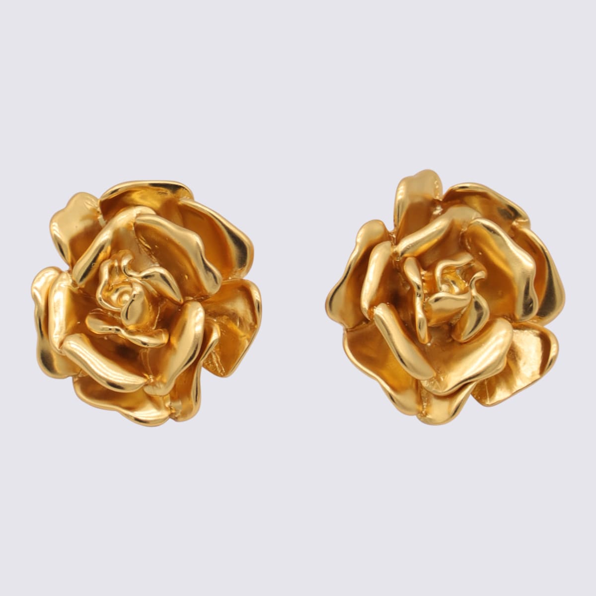 Blumarine Gold Metal Rose Earrings In Oro Satinato