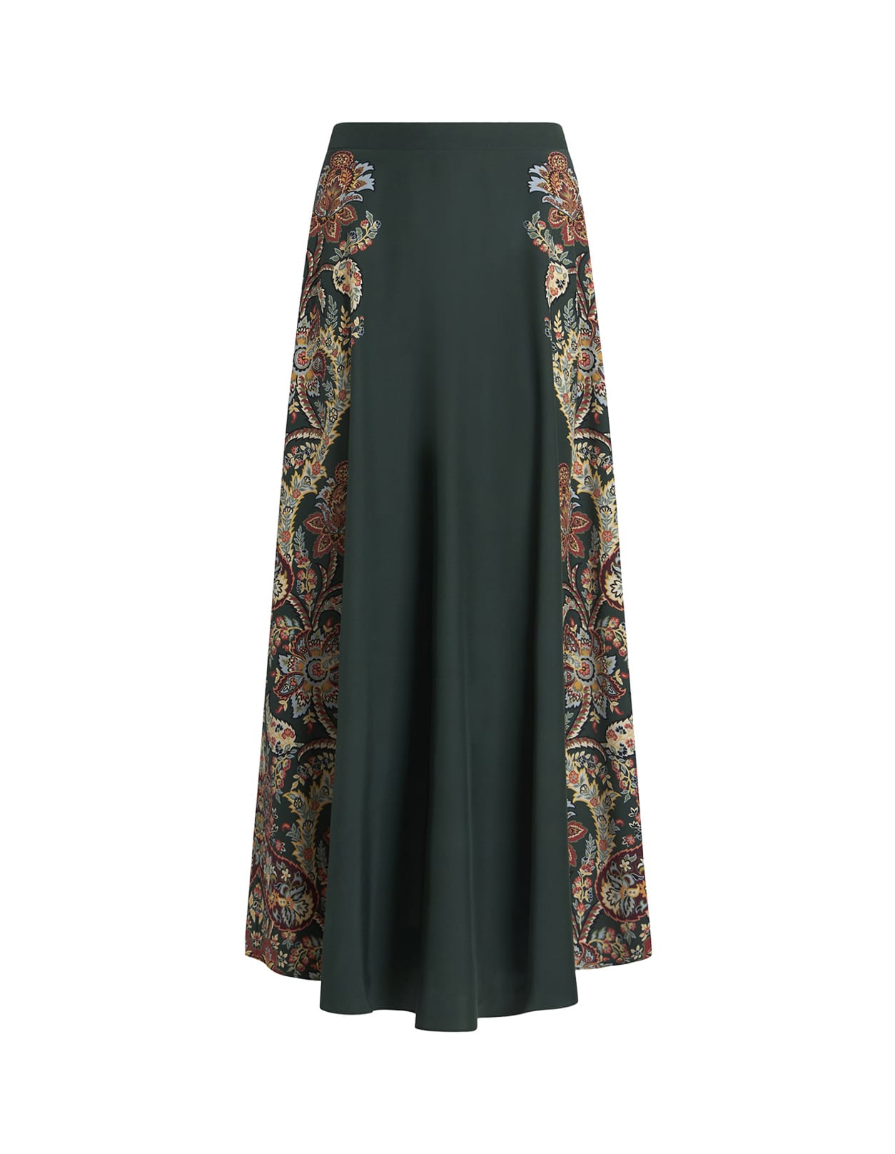 Shop Etro Dark Green Paisley Print Long Skirt