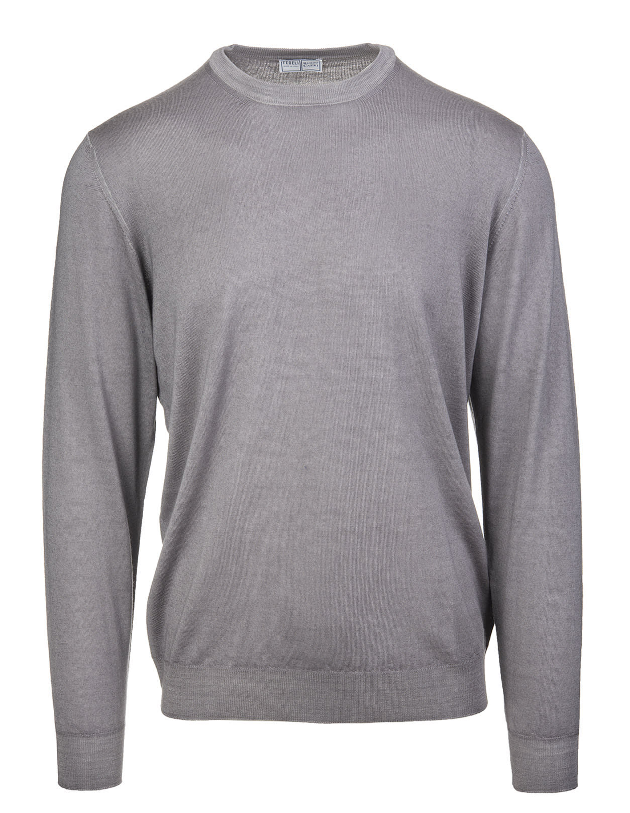 Fedeli Man Round Neck Pullover In Light Grey Worsted Wool