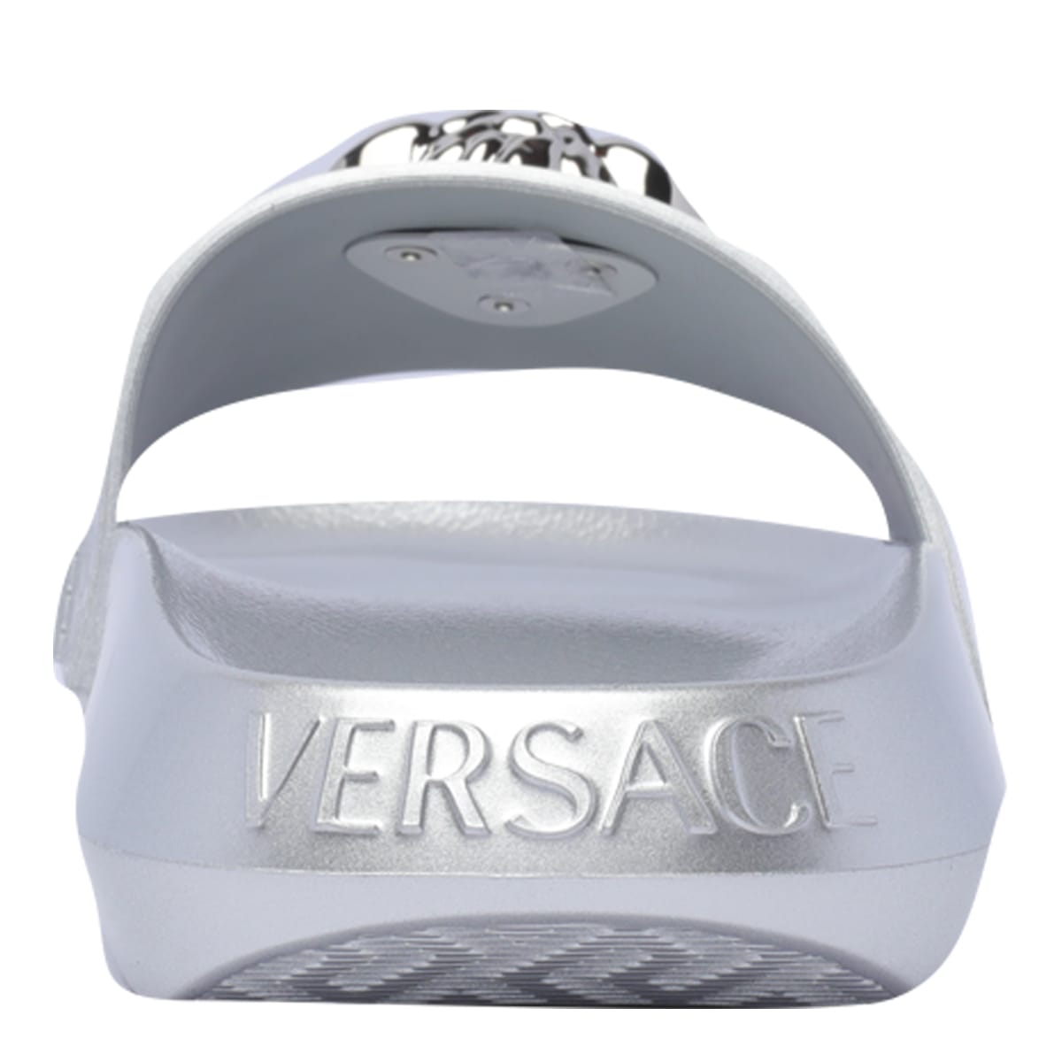 Shop Versace Palazzo Slides In Silver