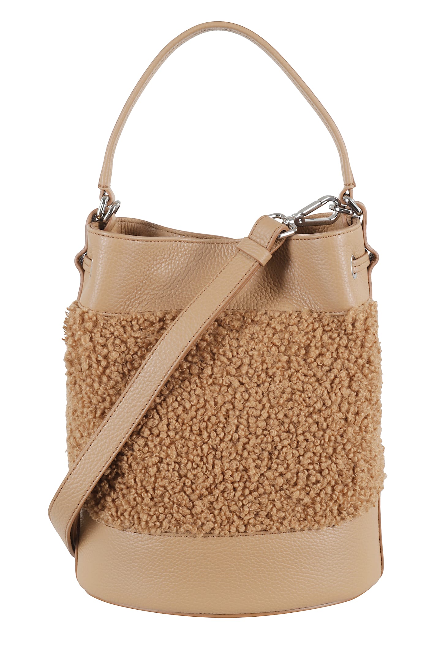 Zanellato Teddy Effect Shoulder Bag With Adjustable Strap In Brown