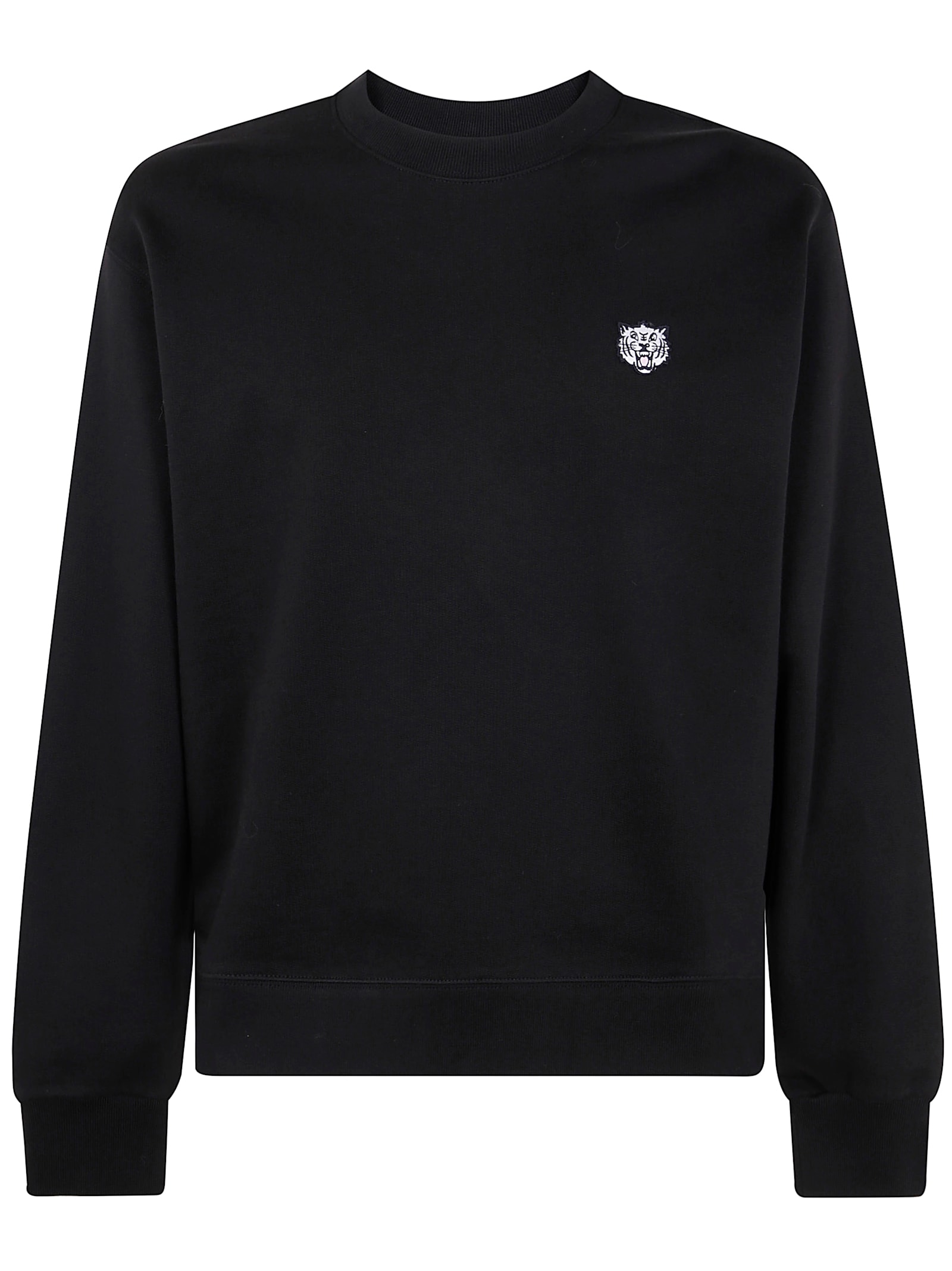 Kenzo Cotton Sweatshirt With Happy Tiger Patch In Black