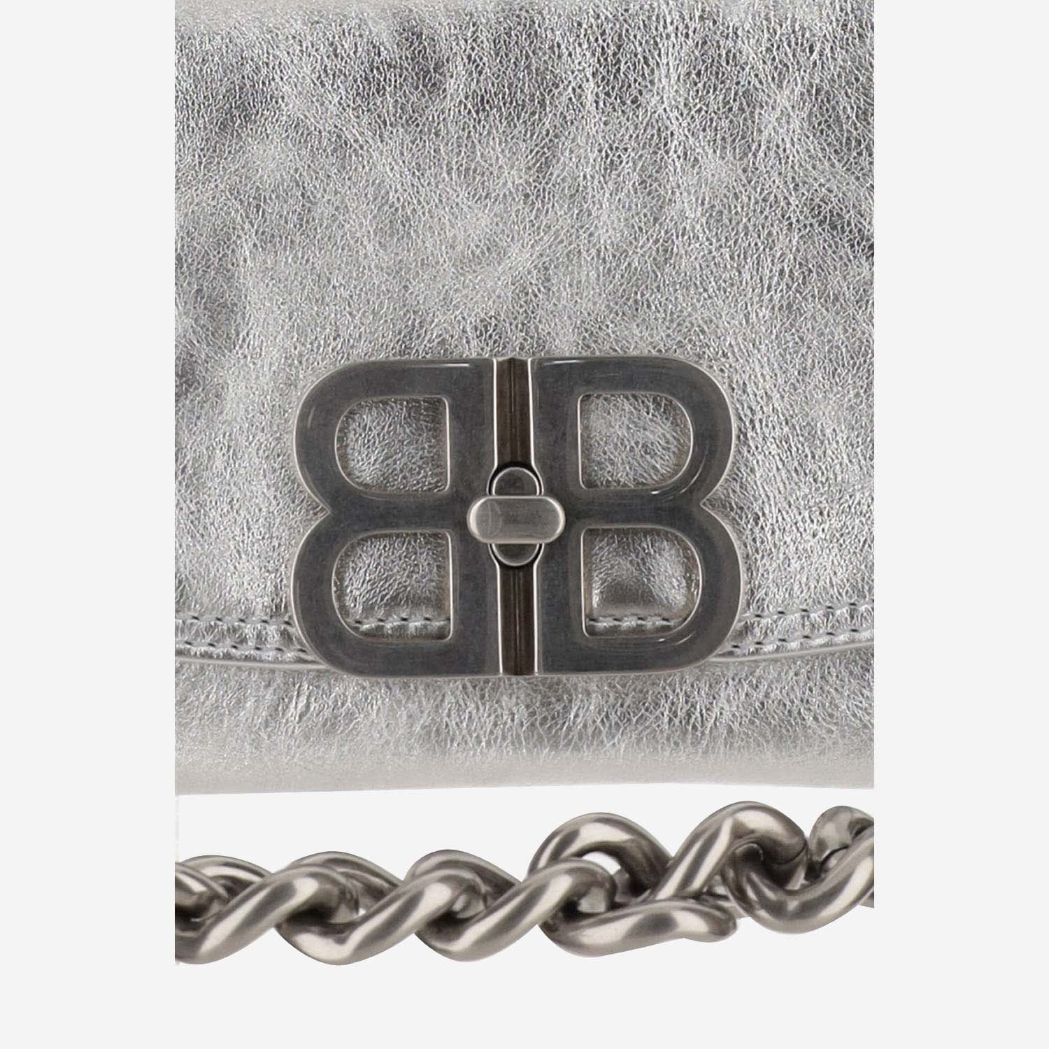 Shop Balenciaga Flap Bag Bb Soft Small Metallic Silver
