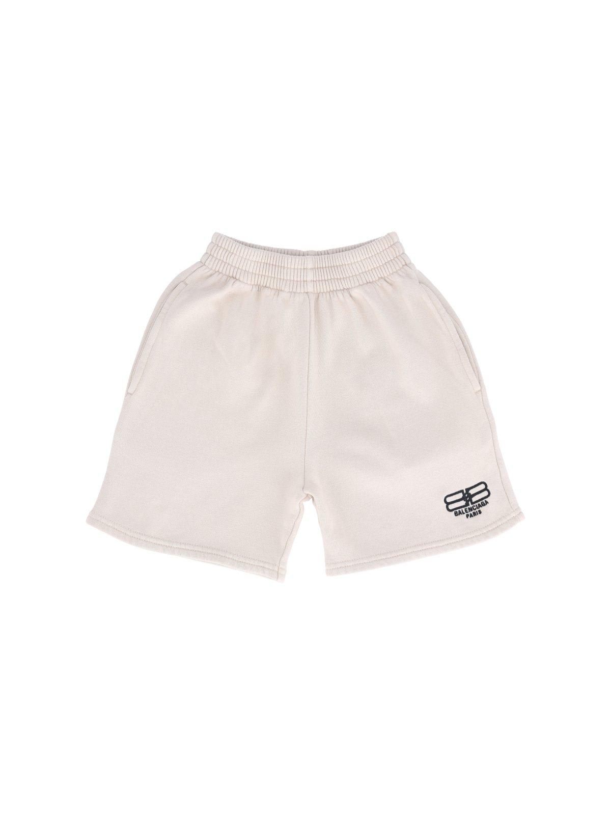 Balenciaga Kids' Bb Logo Embroidered Shorts In Beige