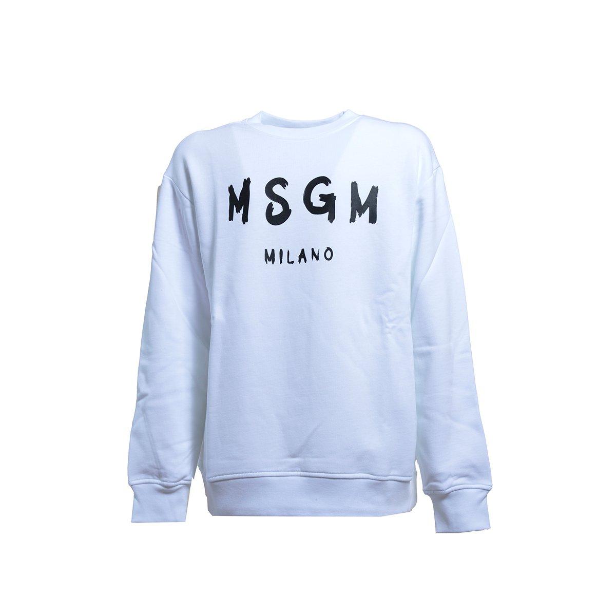 Shop Msgm Logo Printed Crewneck Sweatshirt In Bianco