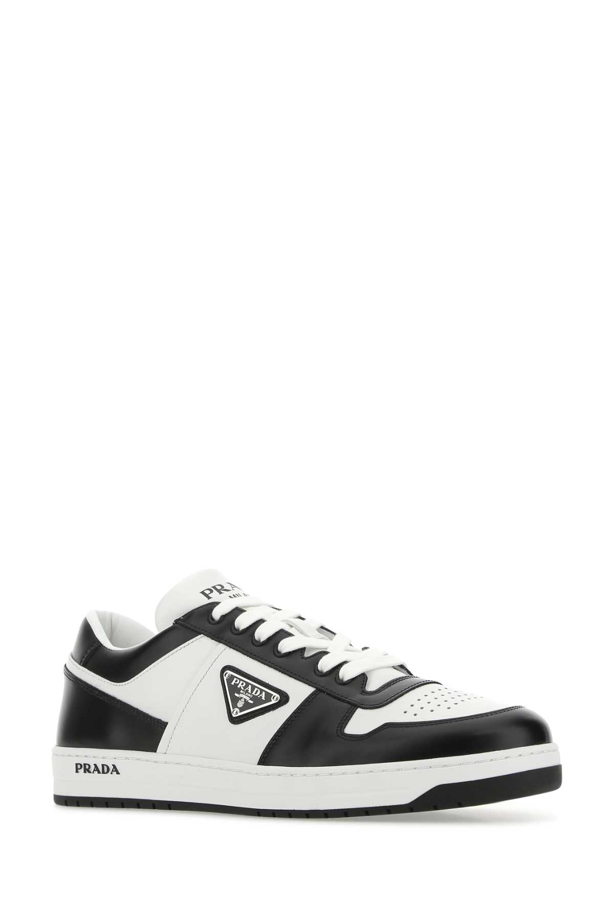 Shop Prada Two-tone Leather Downtown Sneakers In Bianconero