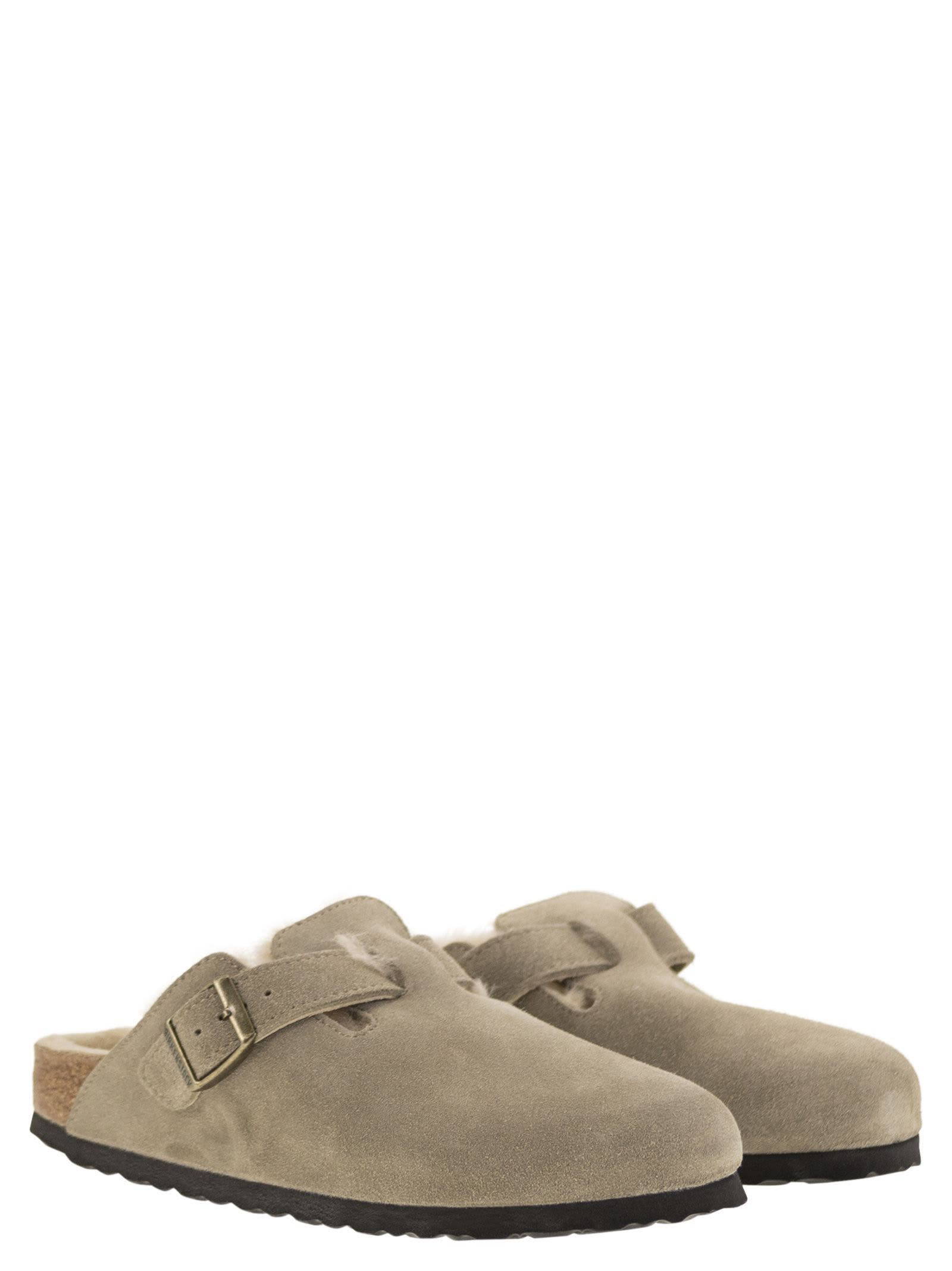 Birkenstock Boston - Sabot With Fur Lining In Gray
