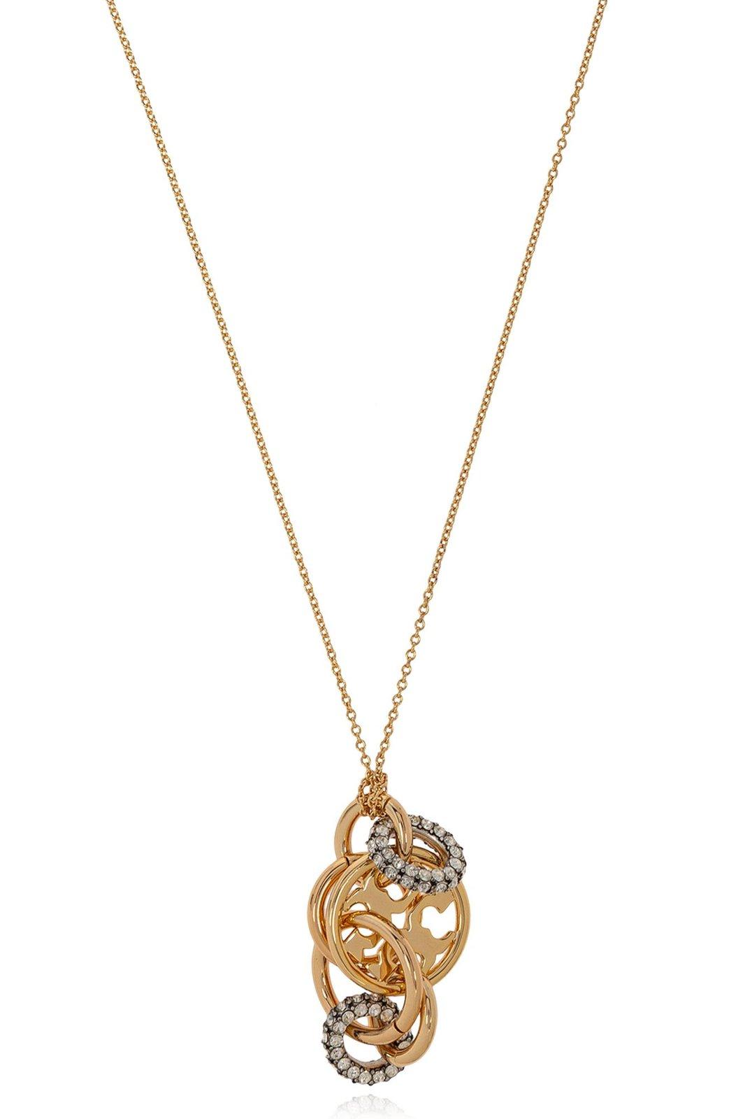 Shop Tory Burch Miller Pavé Interlocking Pendant Necklace In Gold/crystal