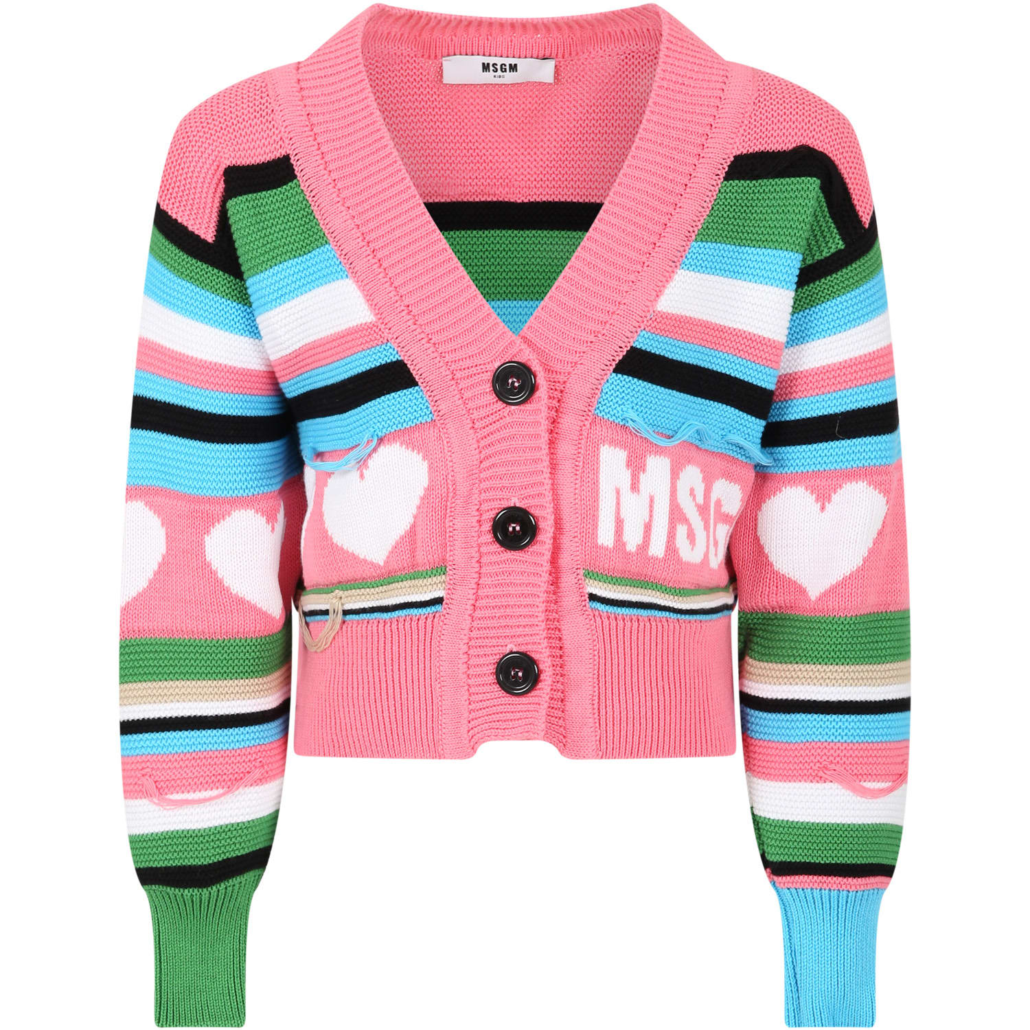 Shop Msgm Pink Cardigan For Girl With Logo