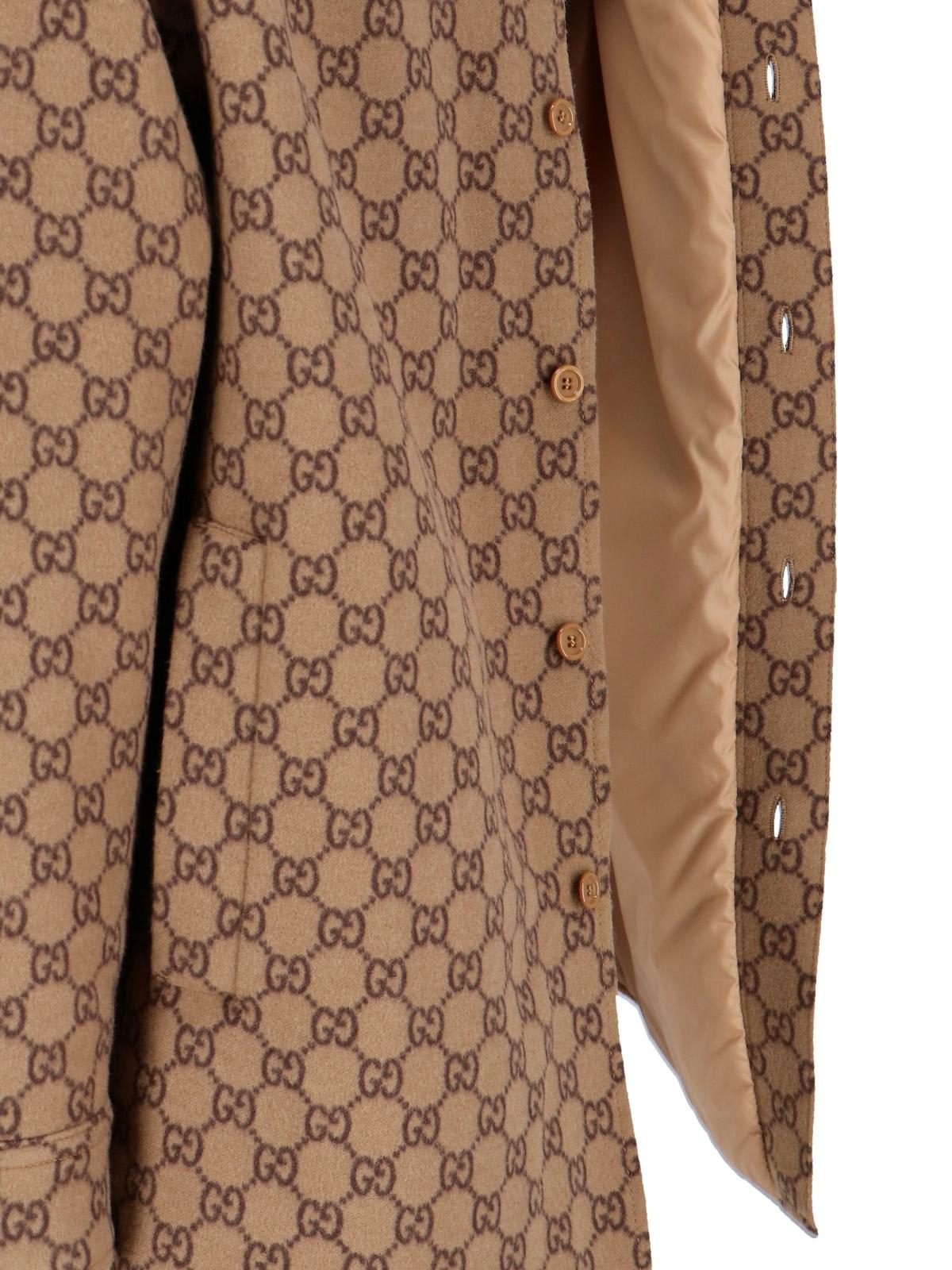 Shop Gucci Gg Padded Shirt Jacket In Camel