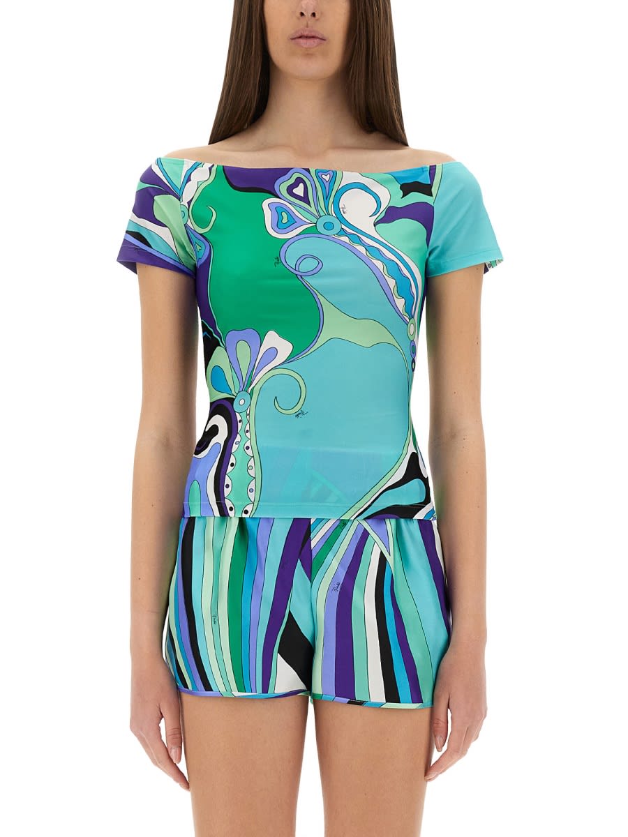 Pucci Fitted Off-shoulder Top Short Sleeves