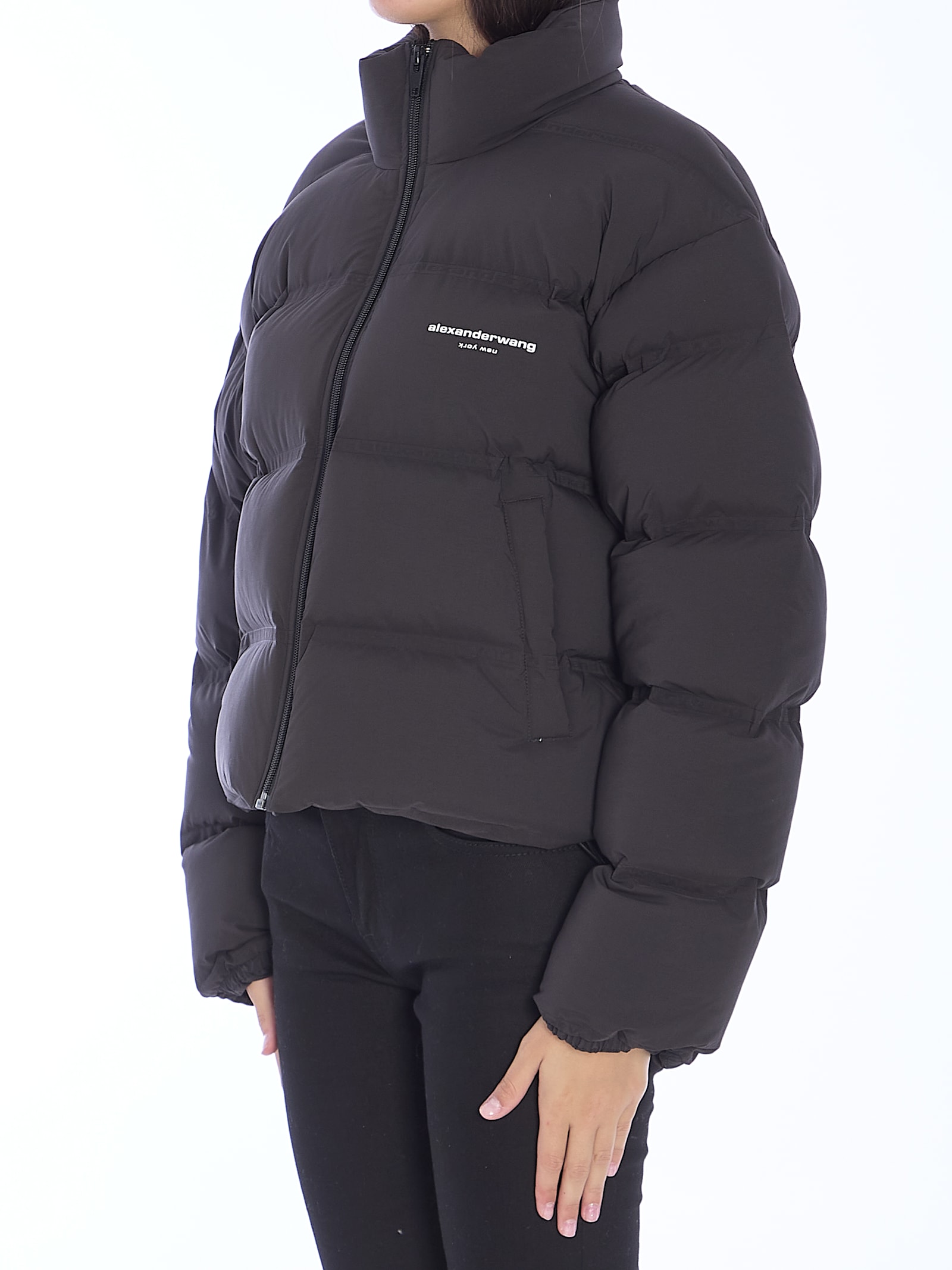 Shop Alexander Wang Cropped Quilted Puffer Jacket In Black