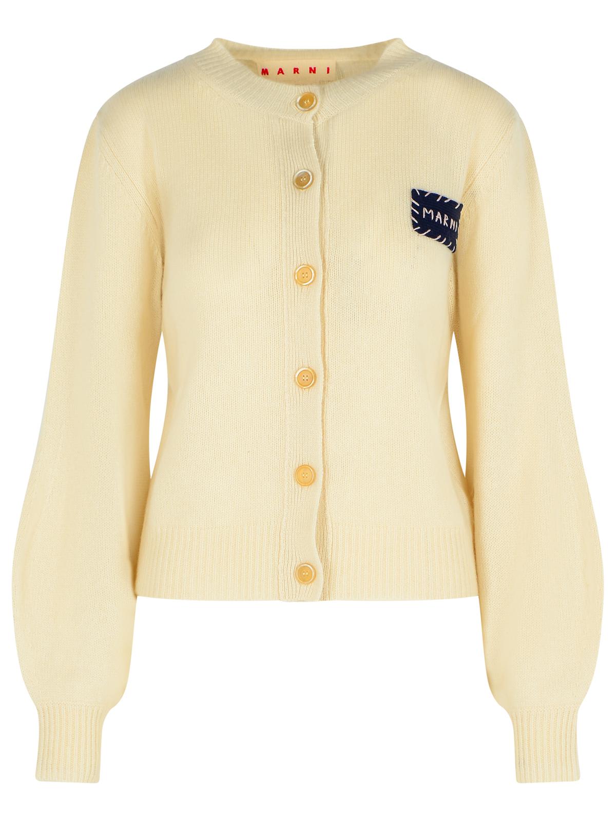 Marni Ivory Cashmere Cardigan In Sand