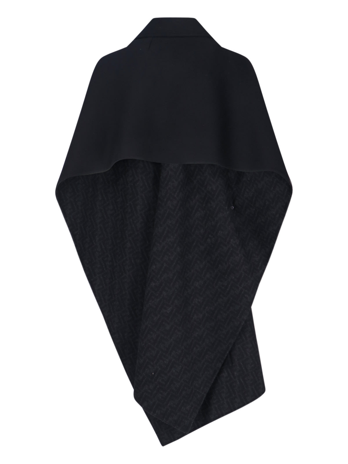 Fendi Wool Cape With Collar And Draped Shape In Black