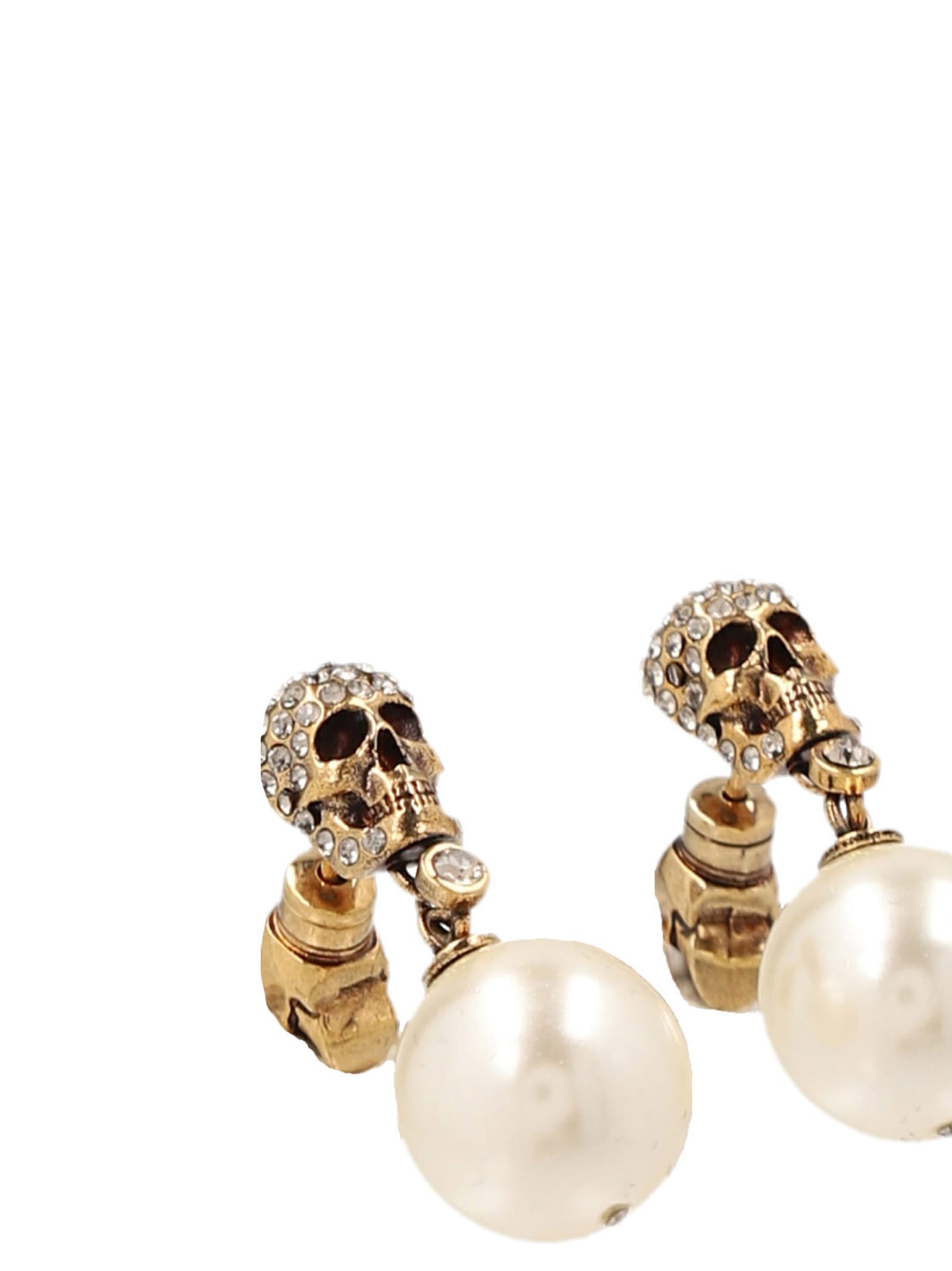 Alexander Mcqueen Pearl Skull Earrings In Gold