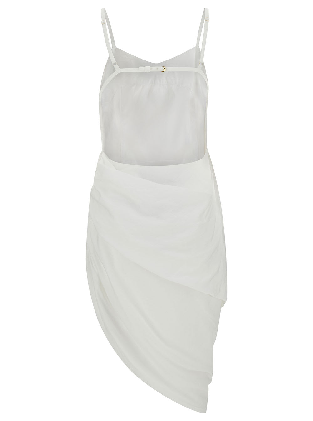 Shop Jacquemus La Robe Saudade Mini White Draped Dress In Viscose Blend Woman