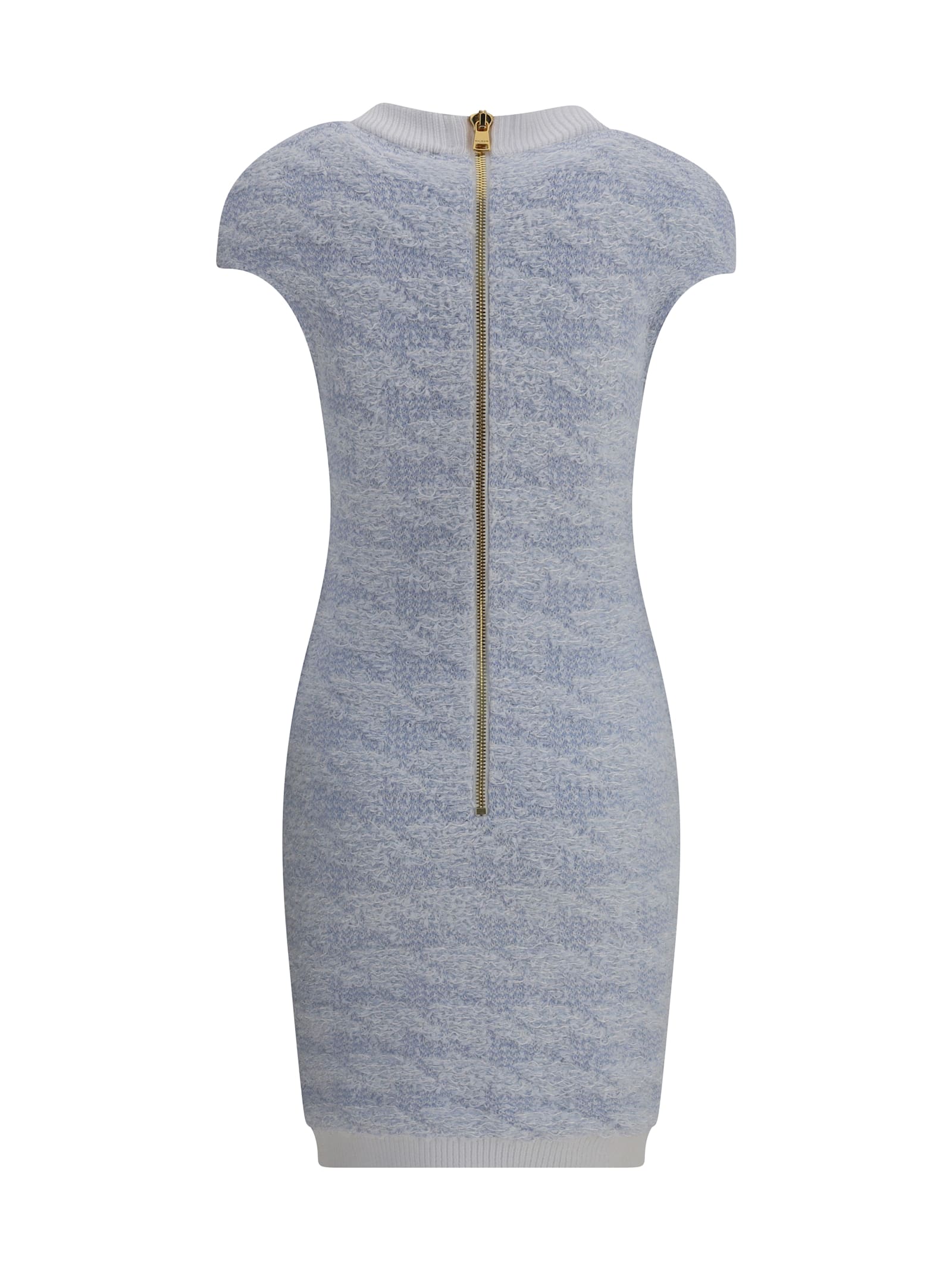 Balmain Tweed Mini Dress With Lurex Thread In Blue