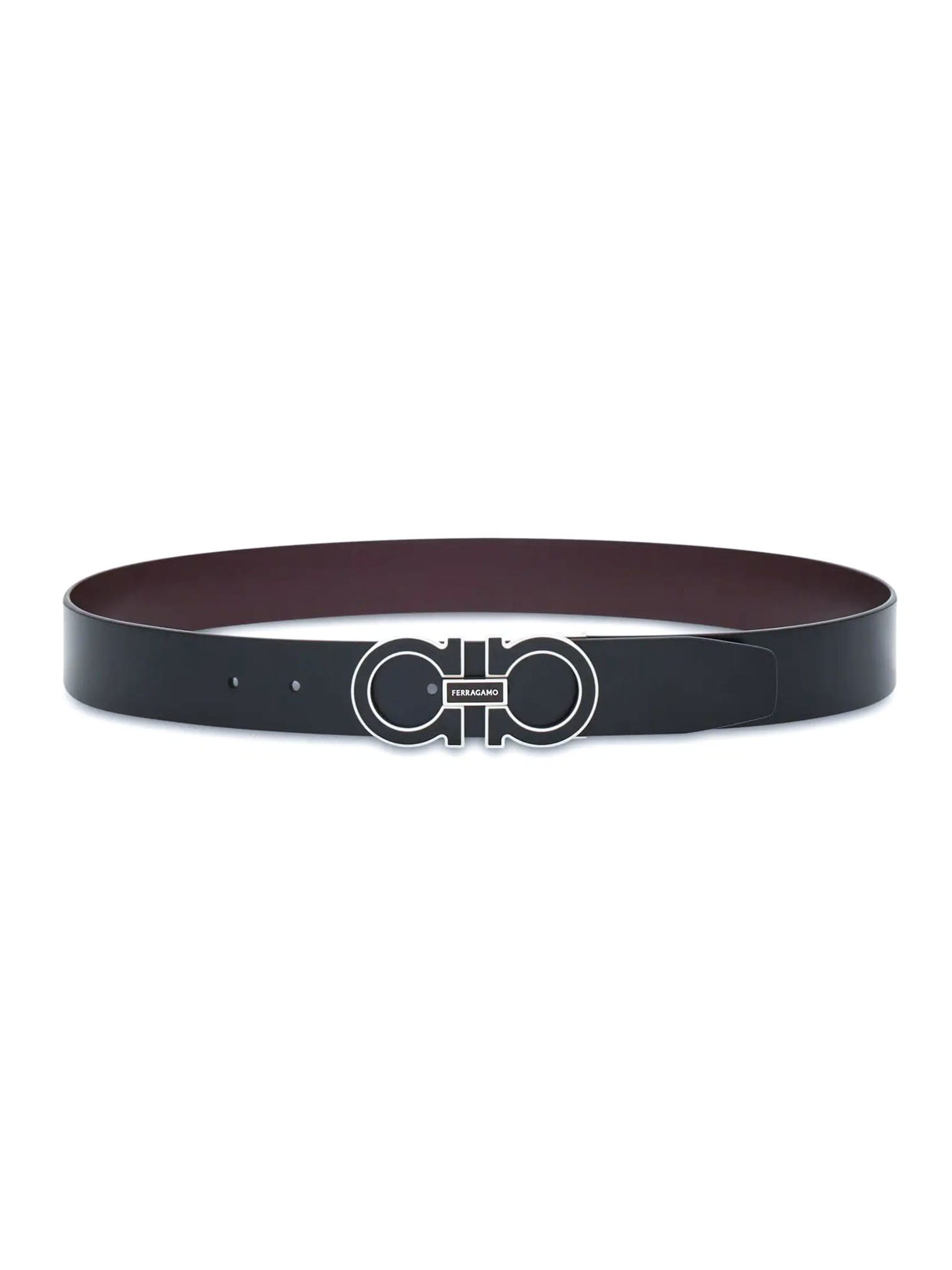 Ferragamo Black Calf Leather Reversible Belt